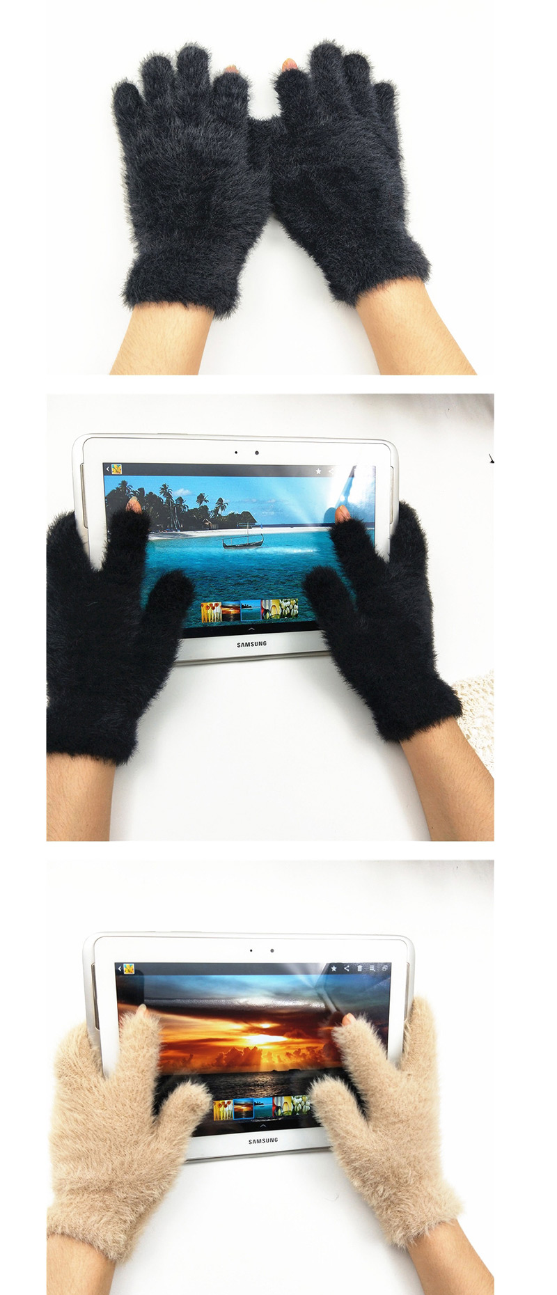 Fashion Gray Plush Touch Screen Five-finger Gloves,Full Finger Gloves