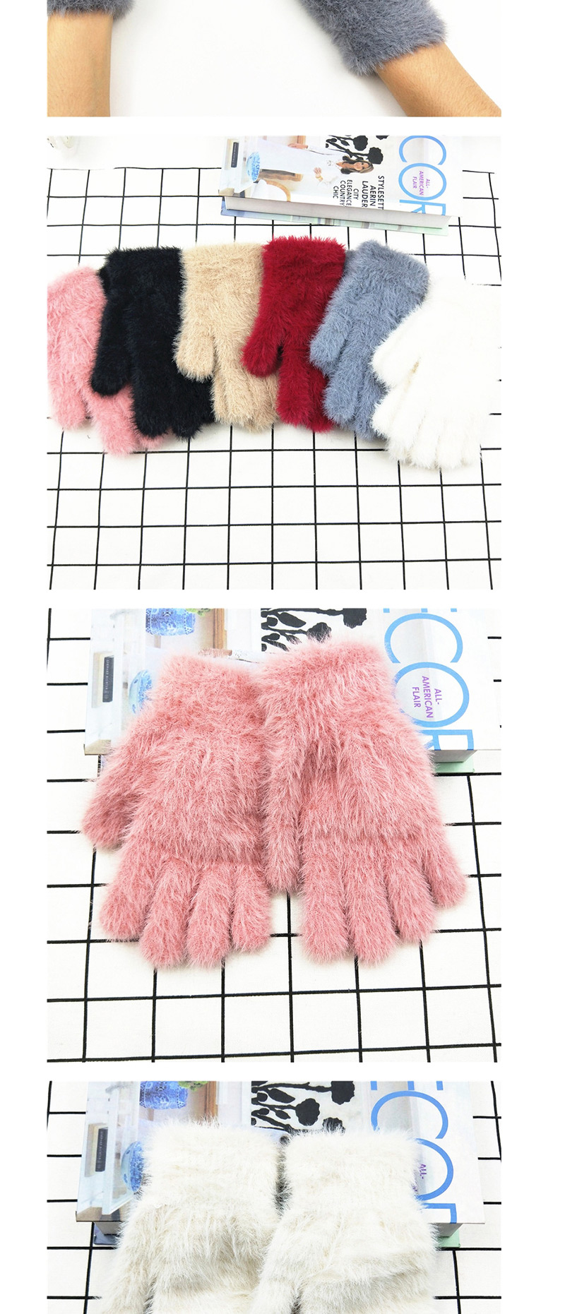 Fashion Pink Plush Touch Screen Five-finger Gloves,Full Finger Gloves