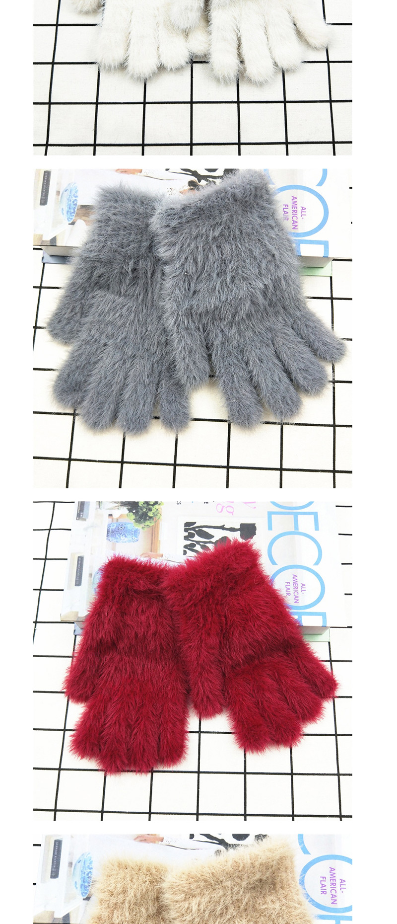 Fashion Pink Plush Touch Screen Five-finger Gloves,Full Finger Gloves