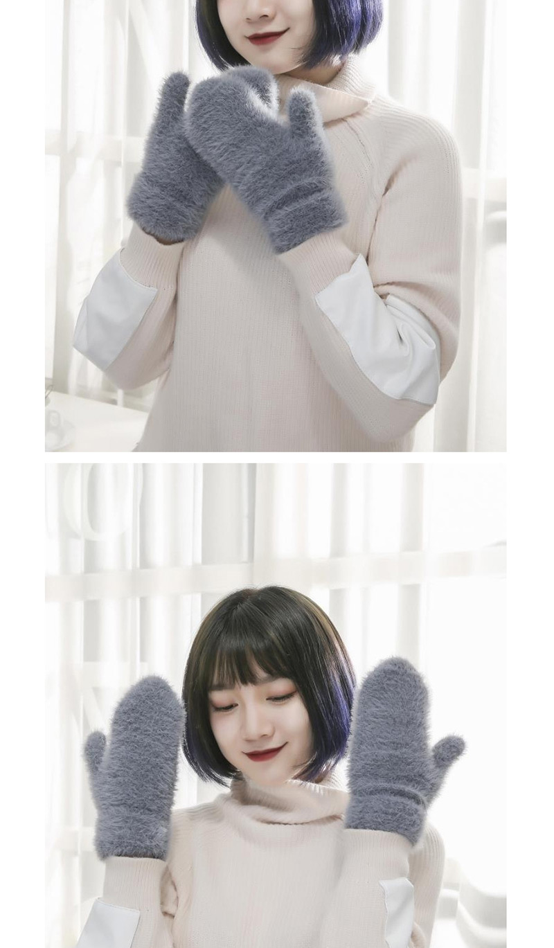Fashion Khaki Plush Knit Non-falling Mittens,Full Finger Gloves