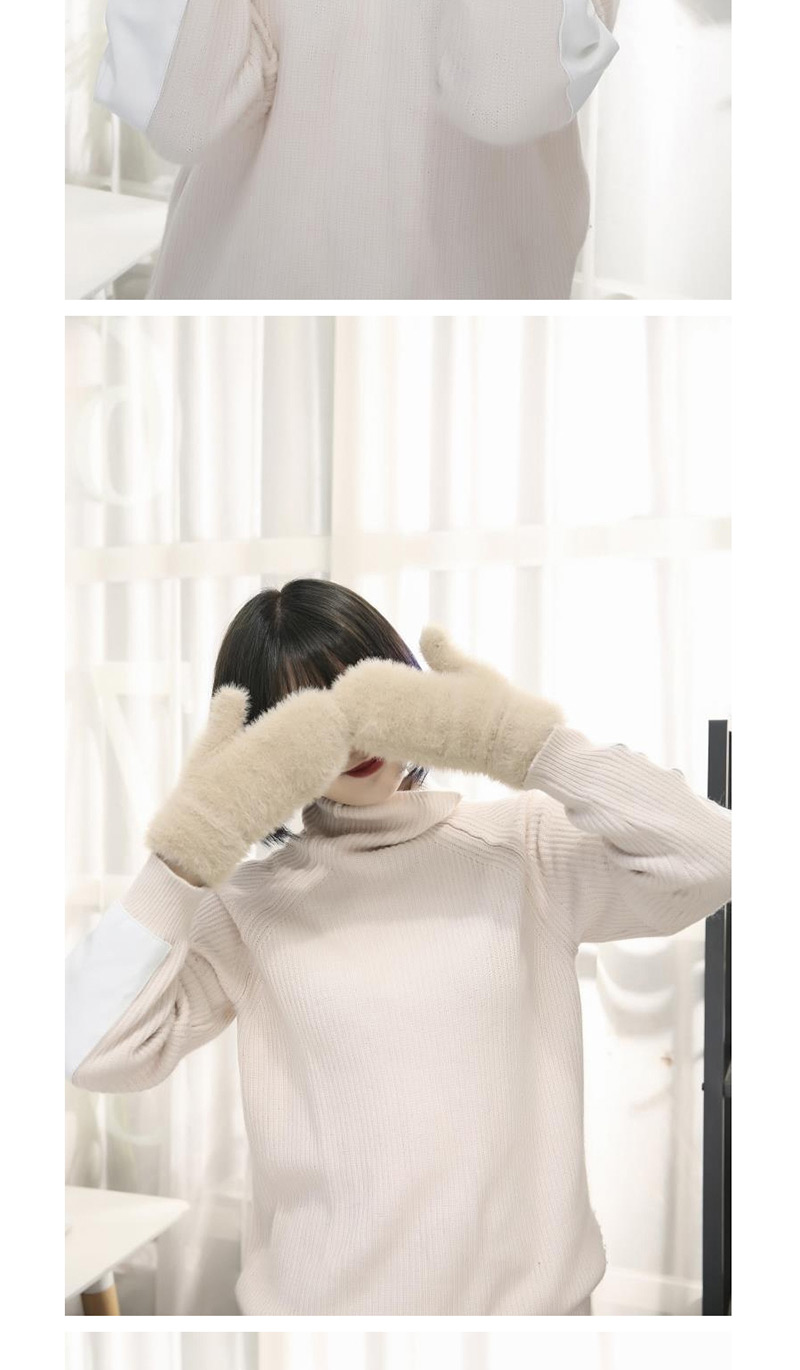 Fashion Black Plush Knit Non-falling Mittens,Full Finger Gloves