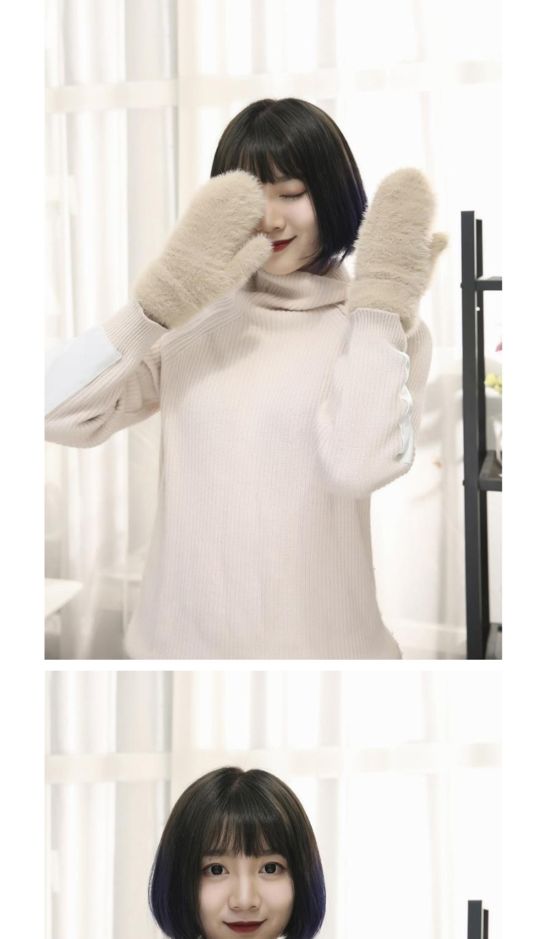 Fashion Khaki Plush Knit Non-falling Mittens,Full Finger Gloves
