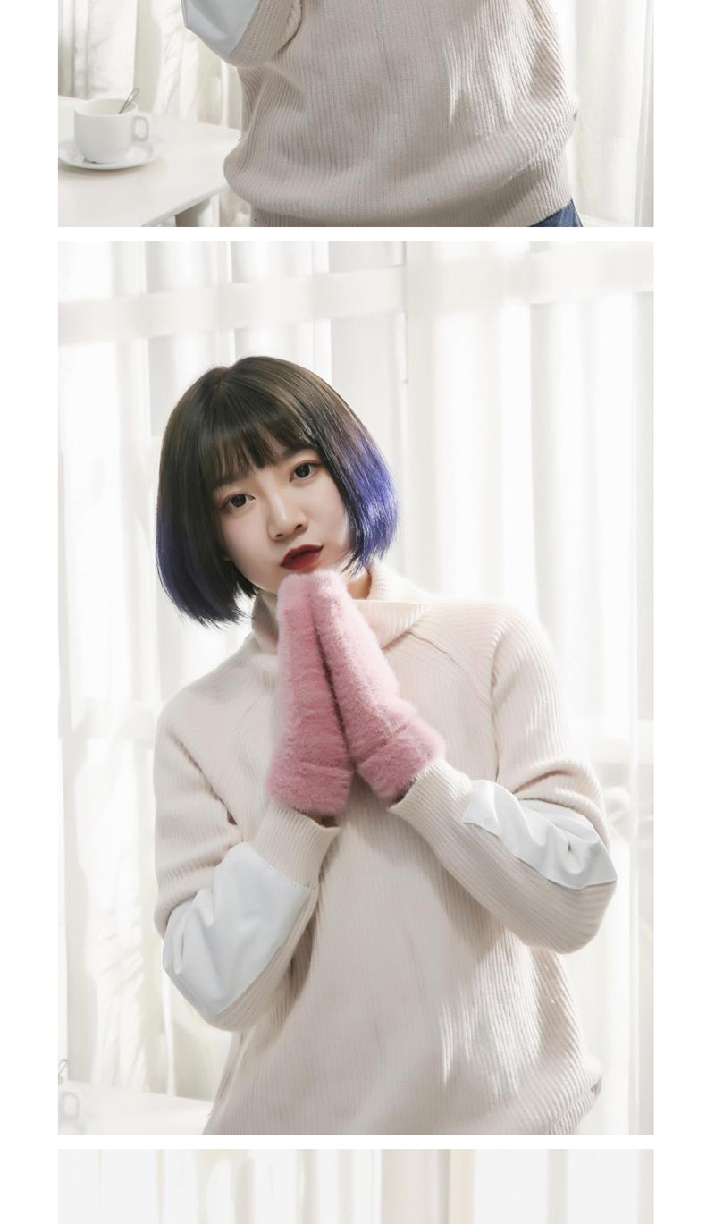 Fashion Gray Plush Knit Non-falling Mittens,Full Finger Gloves