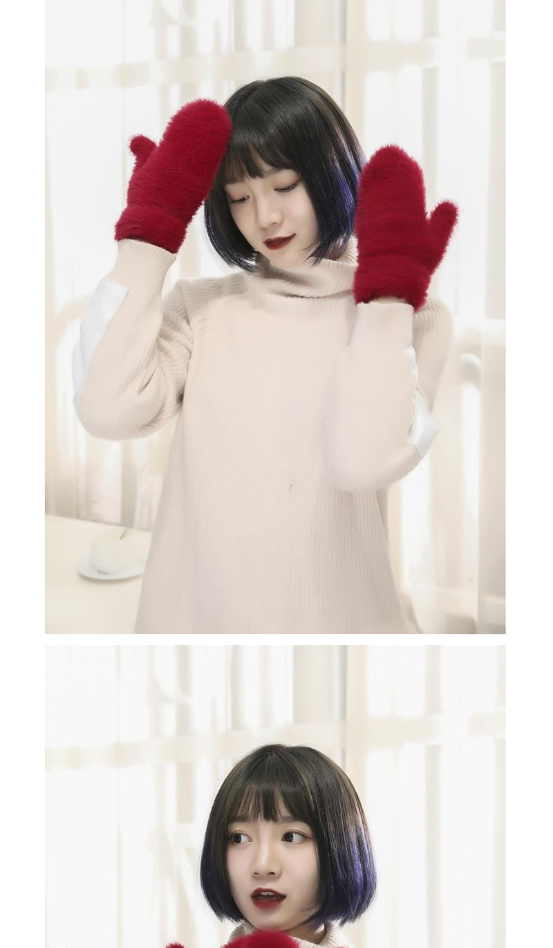 Fashion White Plush Knit Non-falling Mittens,Full Finger Gloves
