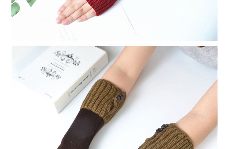 Fashion Khaki + White Knitting Half Finger Color Matching Arm Sleeve,Fingerless Gloves