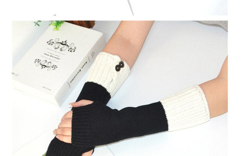 Fashion Wine Red + White Knitting Half Finger Color Matching Arm Sleeve,Fingerless Gloves