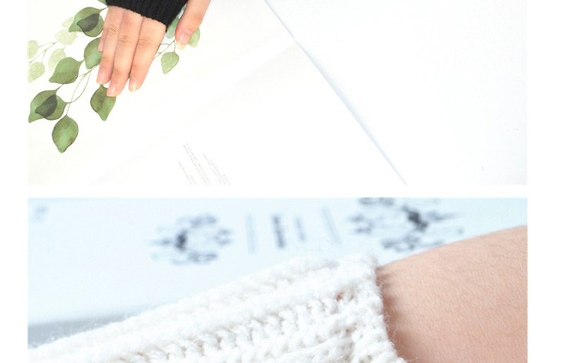 Fashion Khaki + White Knitting Half Finger Color Matching Arm Sleeve,Fingerless Gloves