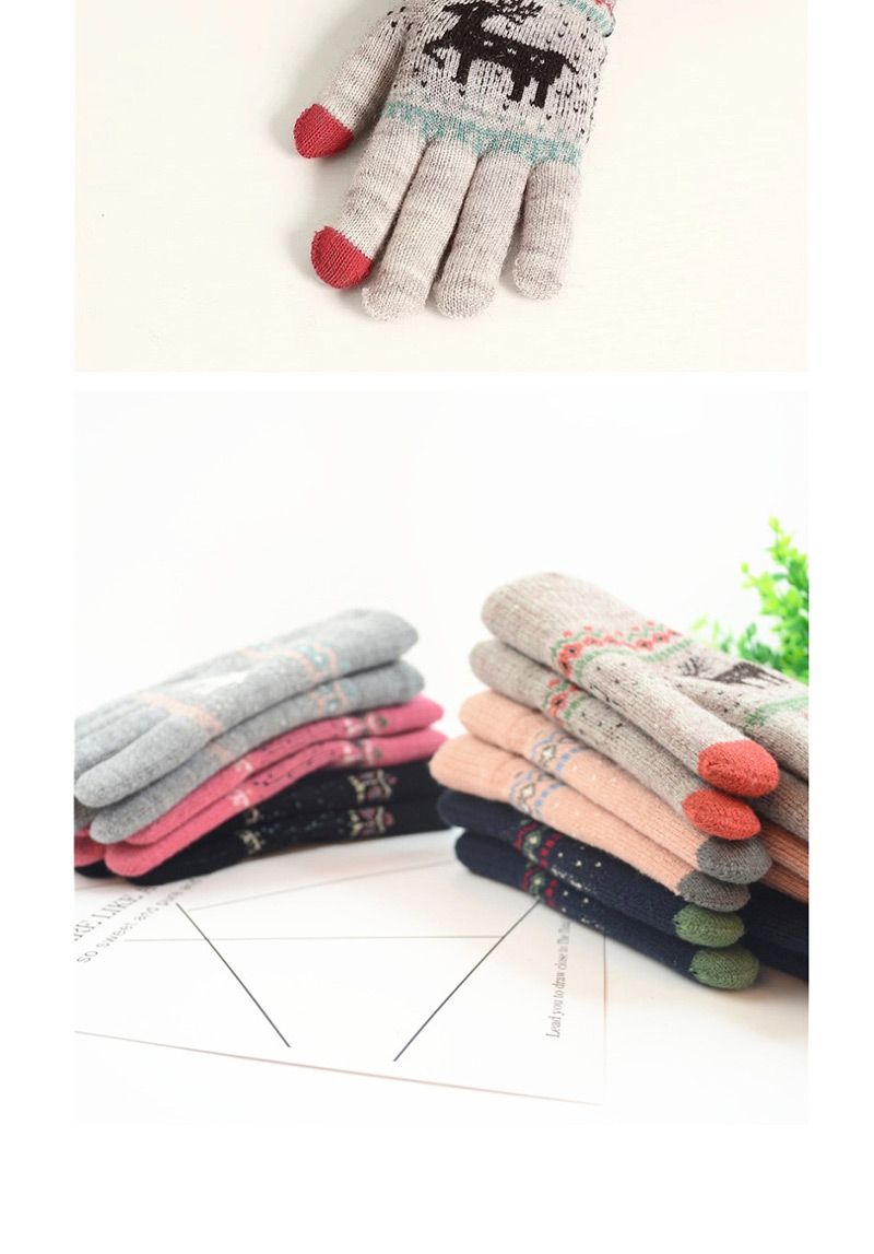 Fashion Gray Fawn Christmas Plus Velvet Touch Screen Knitted Woolen Gloves,Full Finger Gloves