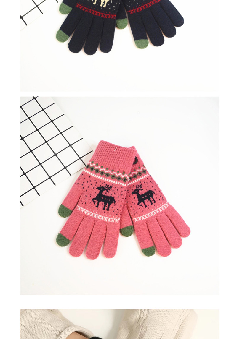 Fashion Black Fawn Christmas Plus Velvet Touch Screen Knitted Woolen Gloves,Full Finger Gloves