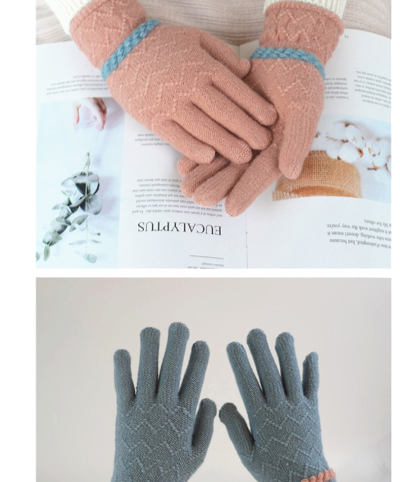 Fashion Pink Pointing Lace Wave Plus Velvet Gloves,Full Finger Gloves