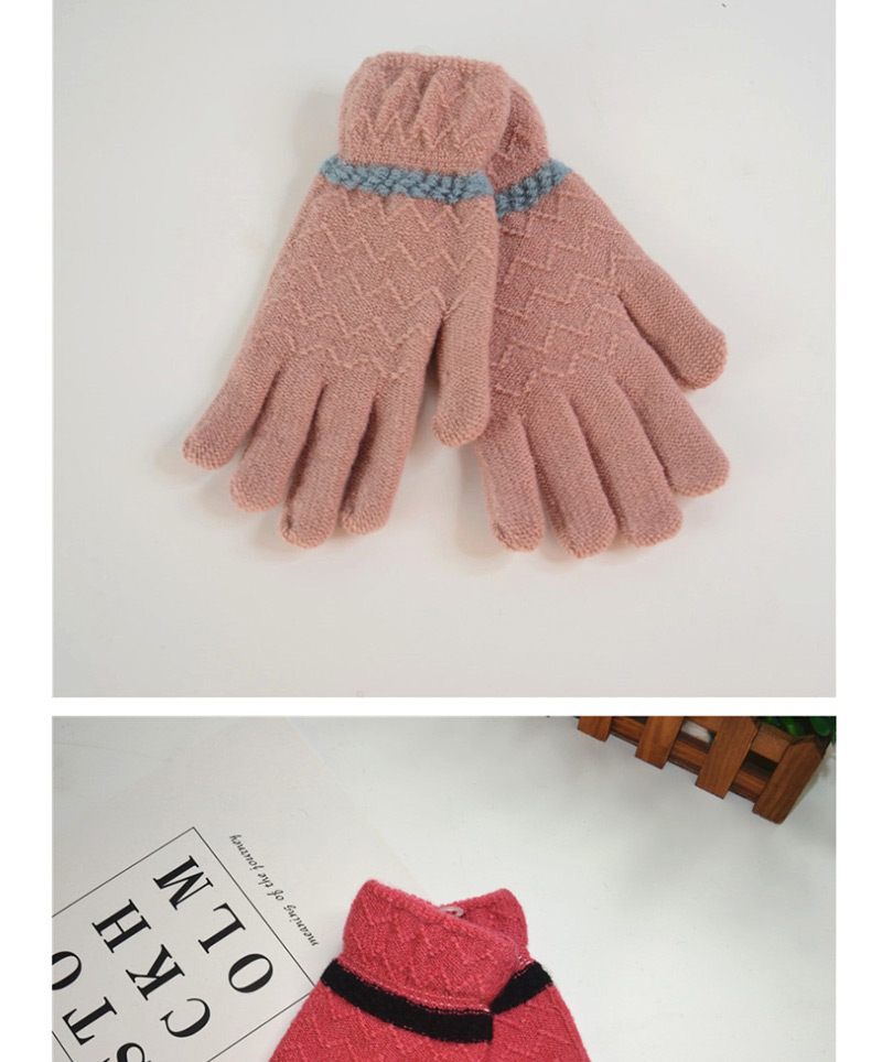 Fashion Pink Pointing Lace Wave Plus Velvet Gloves,Full Finger Gloves