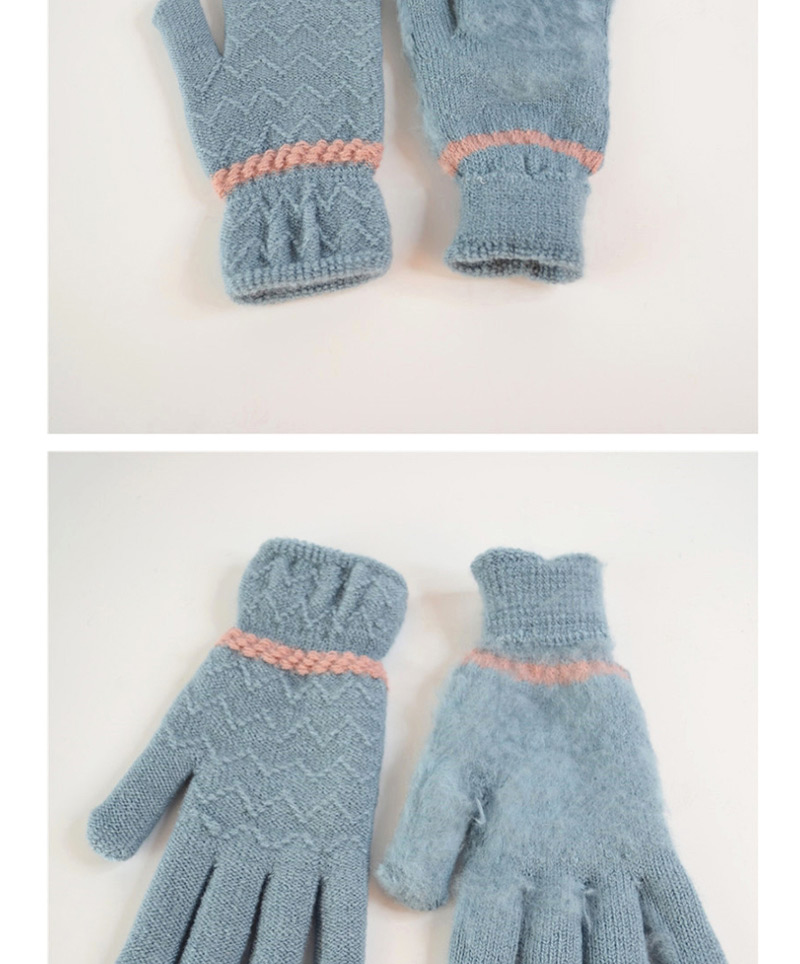 Fashion Dark Blue Pointing Lace Wave Plus Velvet Gloves,Full Finger Gloves