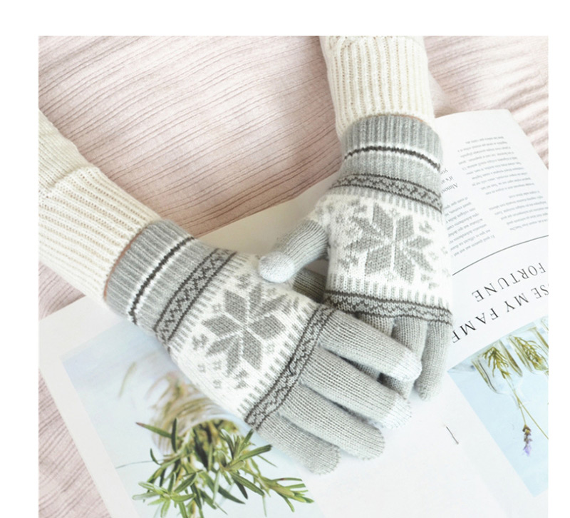 Fashion Dark Gray Snowflake Touch Screen Brushed Mittens,Full Finger Gloves