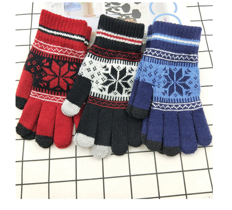 Fashion Upper Cyan Snowflake Touch Screen Brushed Mittens,Full Finger Gloves