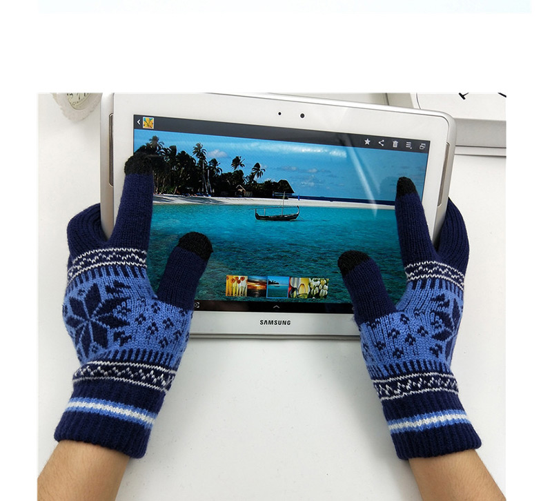Fashion Light Gray Snowflake Touch Screen Brushed Mittens,Full Finger Gloves