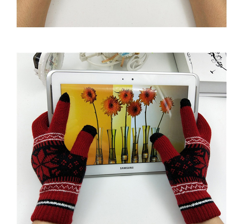 Fashion Black Snowflake Touch Screen Brushed Mittens,Full Finger Gloves