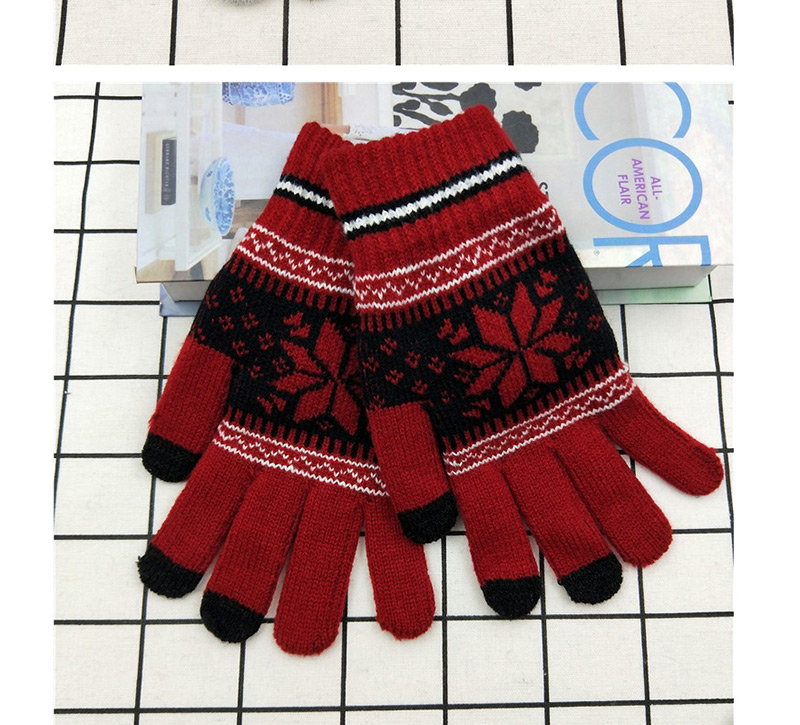 Fashion Red Snowflake Touch Screen Brushed Mittens,Full Finger Gloves