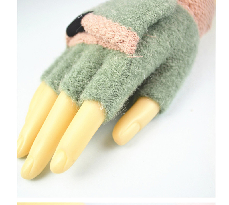 Fashion Rice Pink Plus Velvet Flip Letter Knit Half Finger Color Matching Gloves,Fingerless Gloves