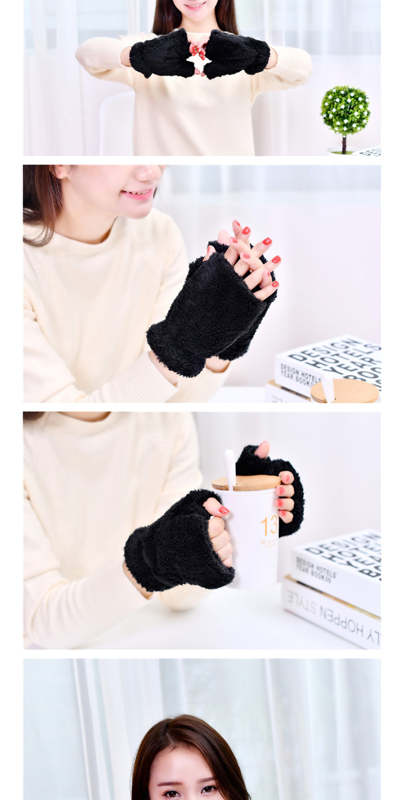 Fashion Gray Plush Thick Half-finger Finger-knit Gloves,Fingerless Gloves