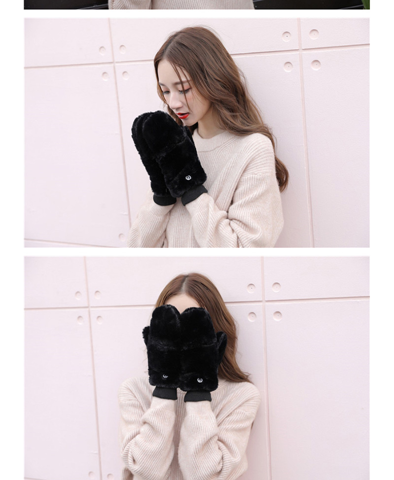Fashion Gray Plush Double Finger Flip Glove,Fingerless Gloves