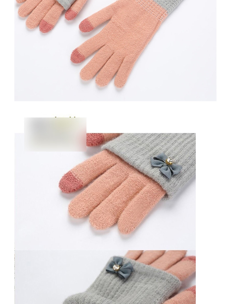 Fashion Orange Pink + Denim Blue Touch Screen Knit Wool Bow Double Layer Color Matching Gloves,Full Finger Gloves