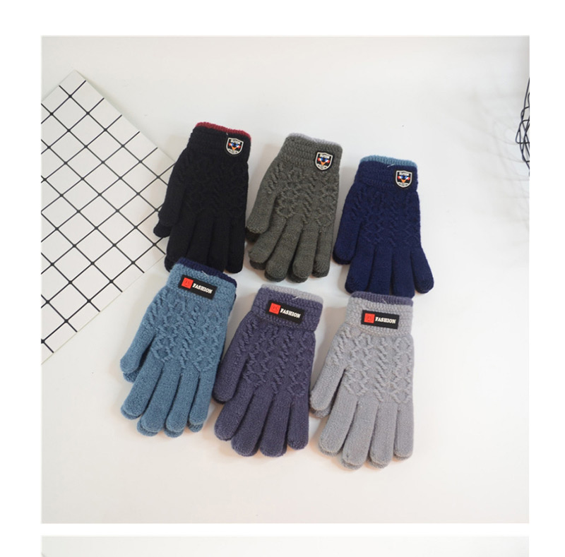 Fashion Dark Gray Badge Plus Velvet Finger Gloves,Full Finger Gloves