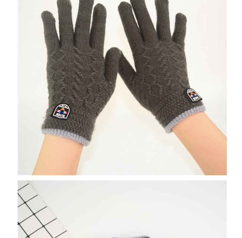 Fashion Light Grey Badge Plus Velvet Finger Gloves,Full Finger Gloves