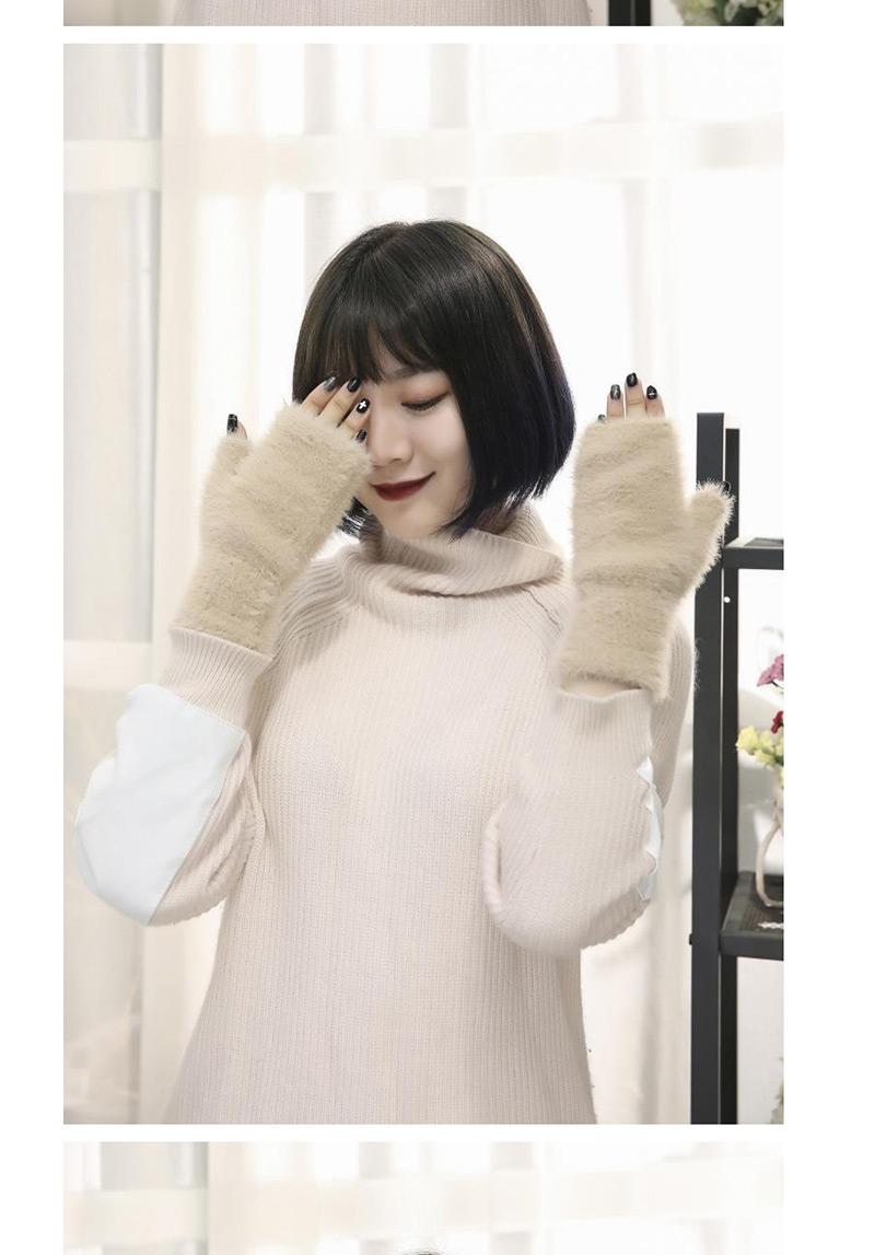 Fashion White Knitted Touch Screen Half Finger Plush Gloves,Fingerless Gloves