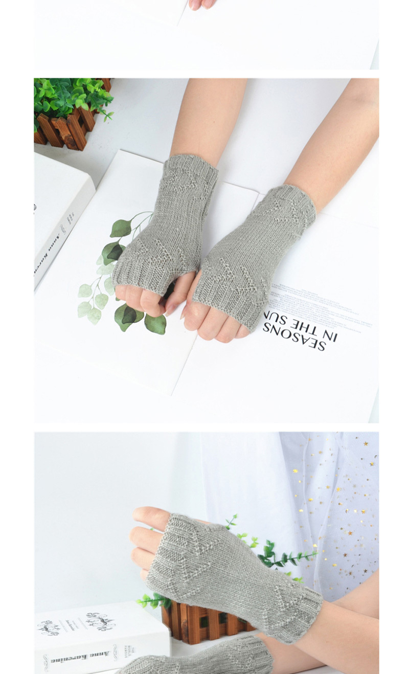 Fashion Khaki Half Finger Knit Gloves,Fingerless Gloves