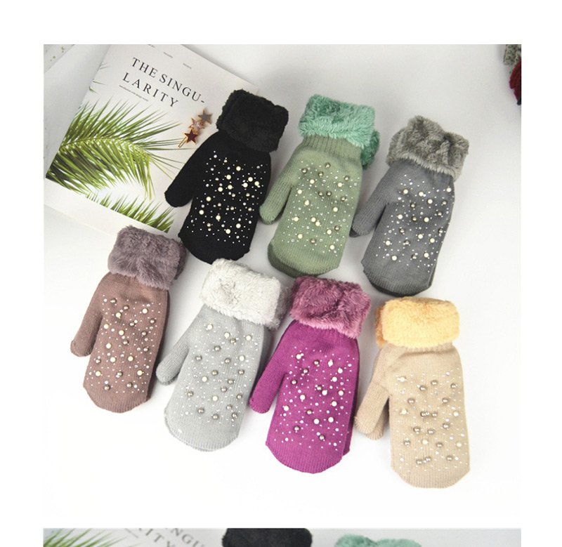 Fashion Khaki Plush Knit Point Diamond Mittens,Full Finger Gloves