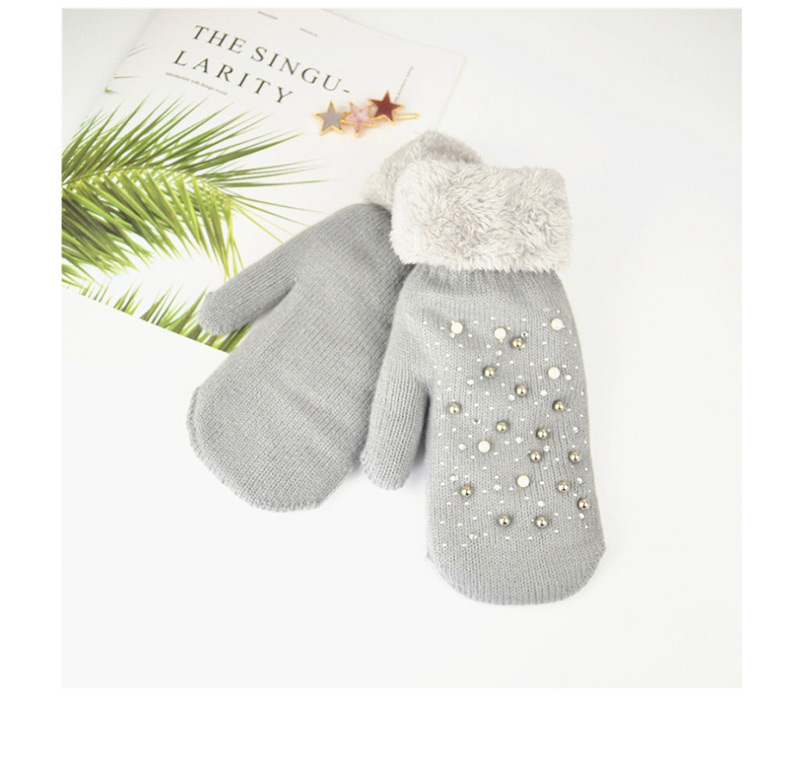 Fashion Light Grey Plush Knit Point Diamond Mittens,Full Finger Gloves