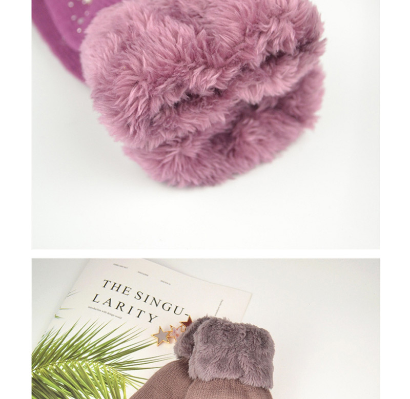 Fashion Purple Plush Knit Point Diamond Mittens,Full Finger Gloves
