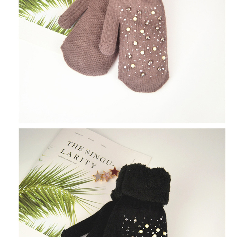 Fashion Black Plush Knit Point Diamond Mittens,Full Finger Gloves