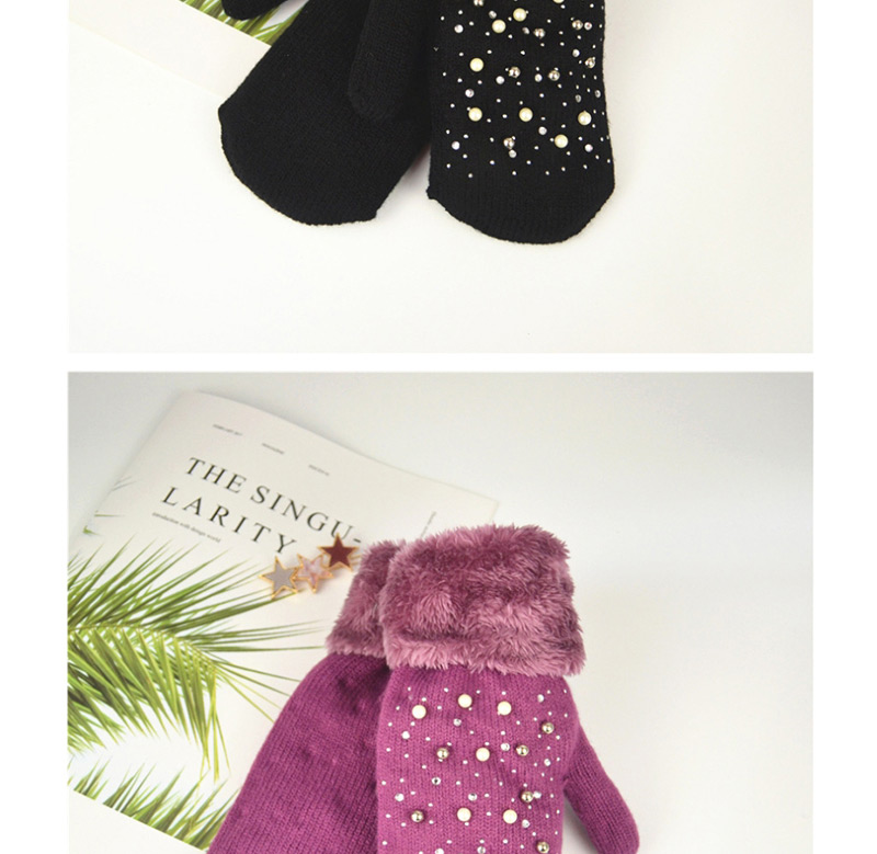 Fashion Purple Plush Knit Point Diamond Mittens,Full Finger Gloves