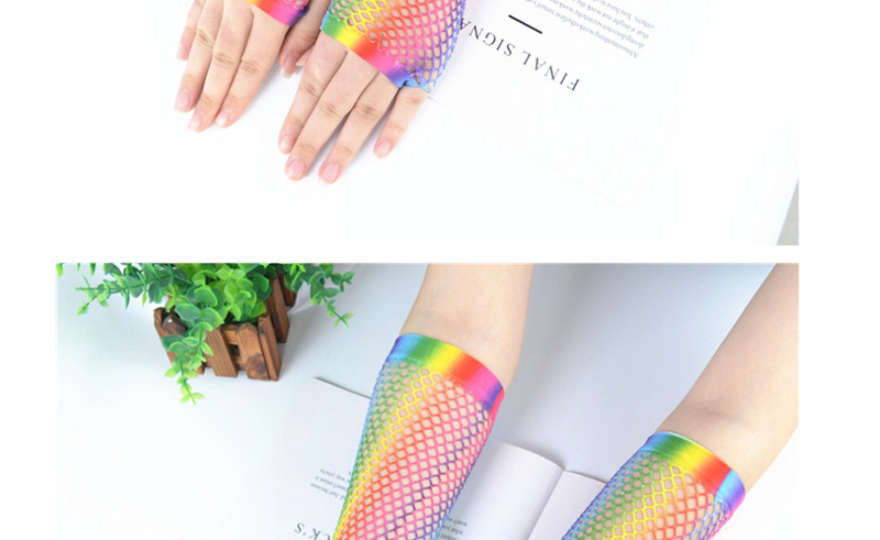 Fashion Rainbow Color Mesh Arm Sleeve,Fingerless Gloves