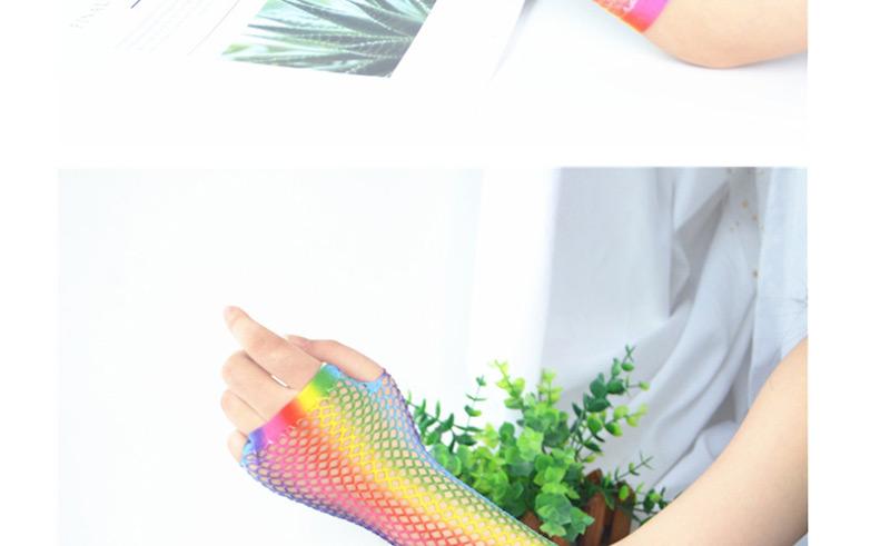Fashion Rainbow Color Mesh Arm Sleeve,Fingerless Gloves