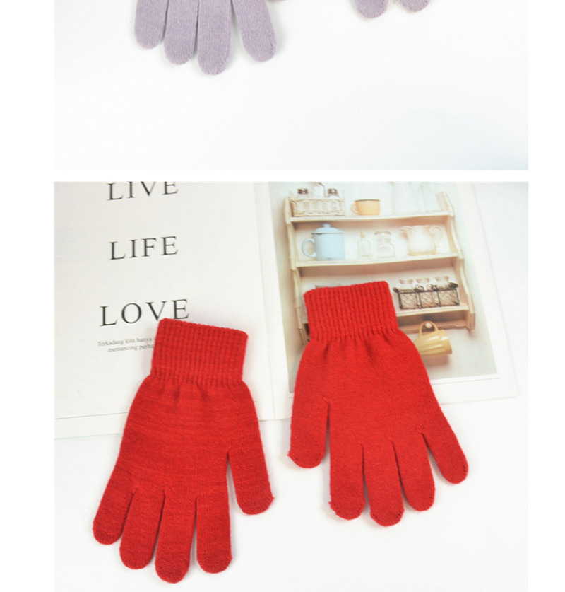 Fashion Light Purple Wool Five-finger Gloves,Full Finger Gloves