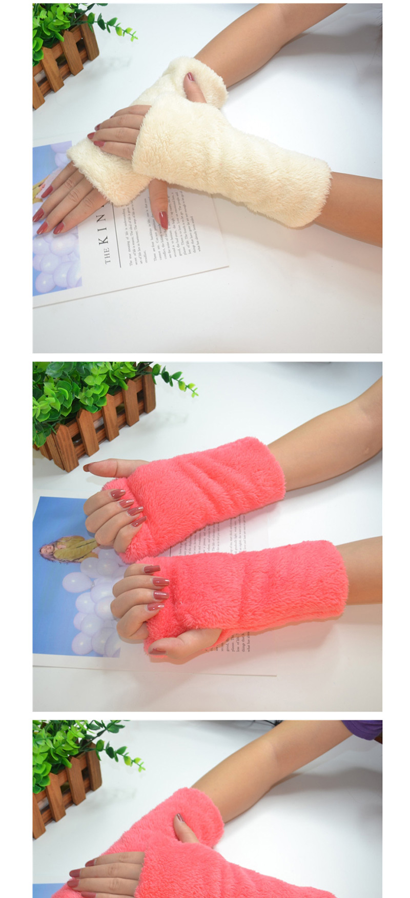 Fashion Watermelon Red Half Finger Plush Gloves,Fingerless Gloves
