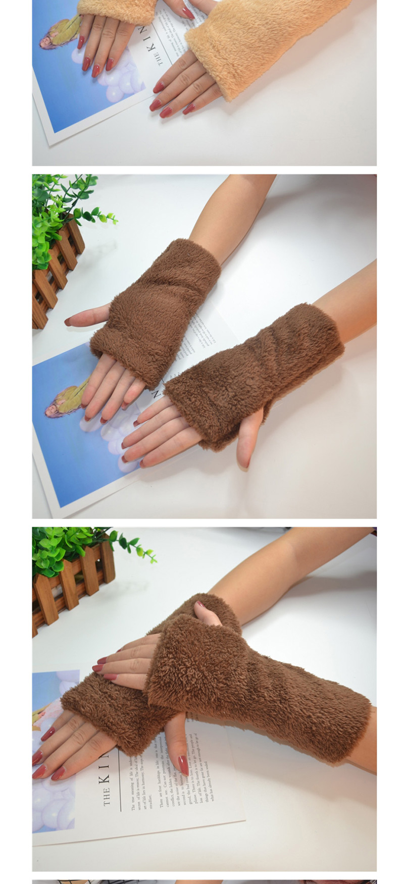 Fashion Pink Half Finger Plush Gloves,Fingerless Gloves