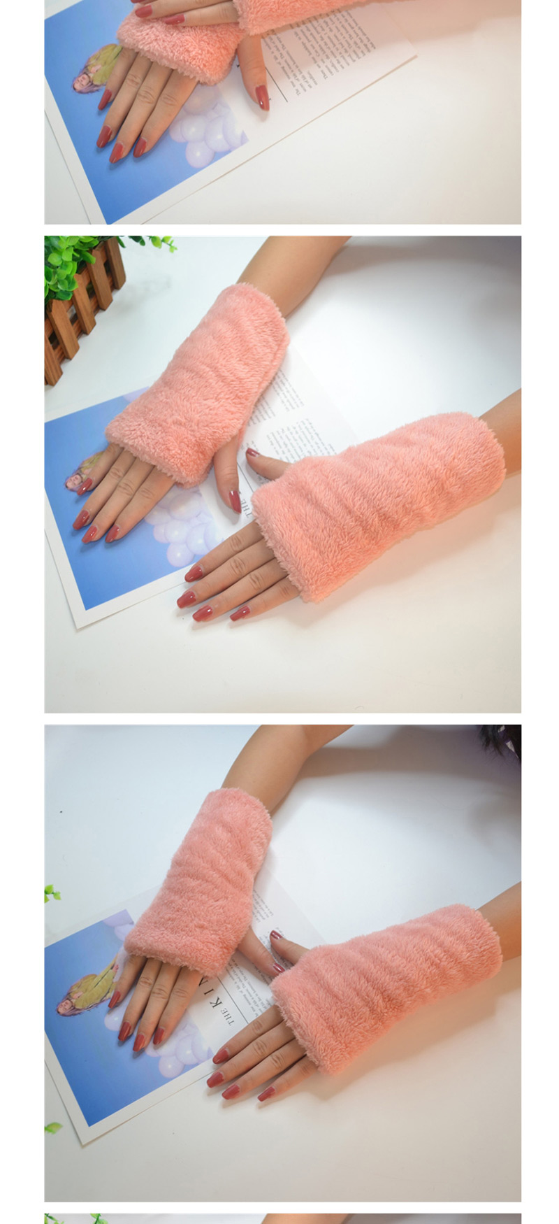Fashion Pink Half Finger Plush Gloves,Fingerless Gloves