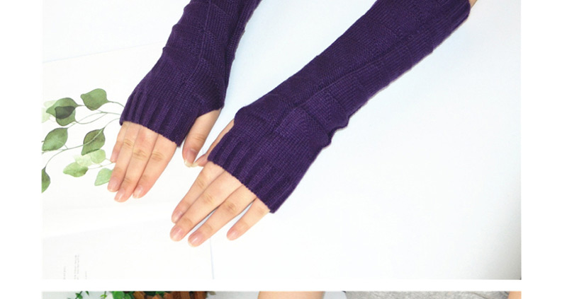 Fashion Purple Half Finger Knit Wool Arm Sleeve,Fingerless Gloves