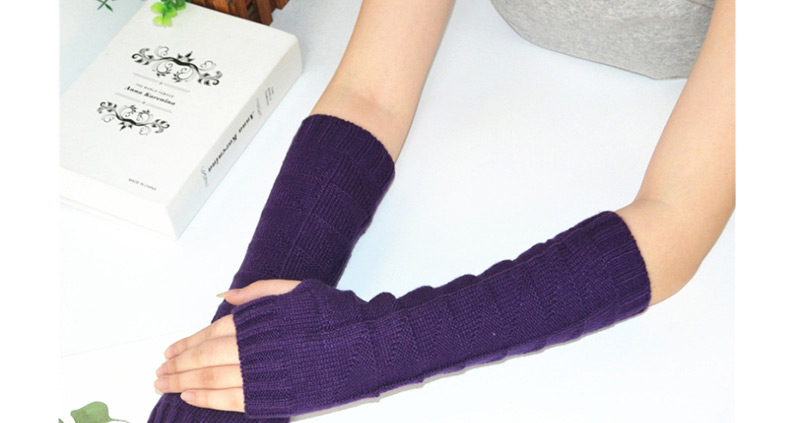 Fashion Purple Half Finger Knit Wool Arm Sleeve,Fingerless Gloves
