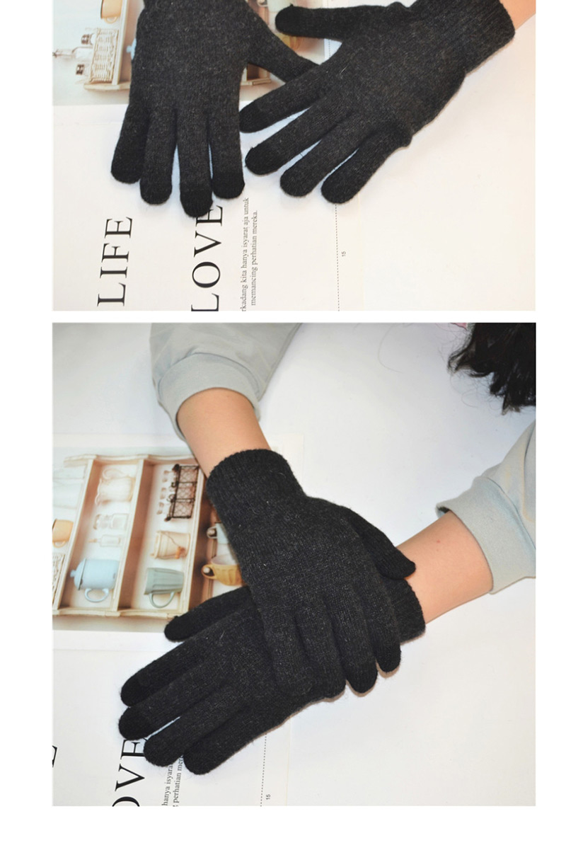Fashion Black Wool Touch Screen Plus Velvet Finger Gloves,Full Finger Gloves