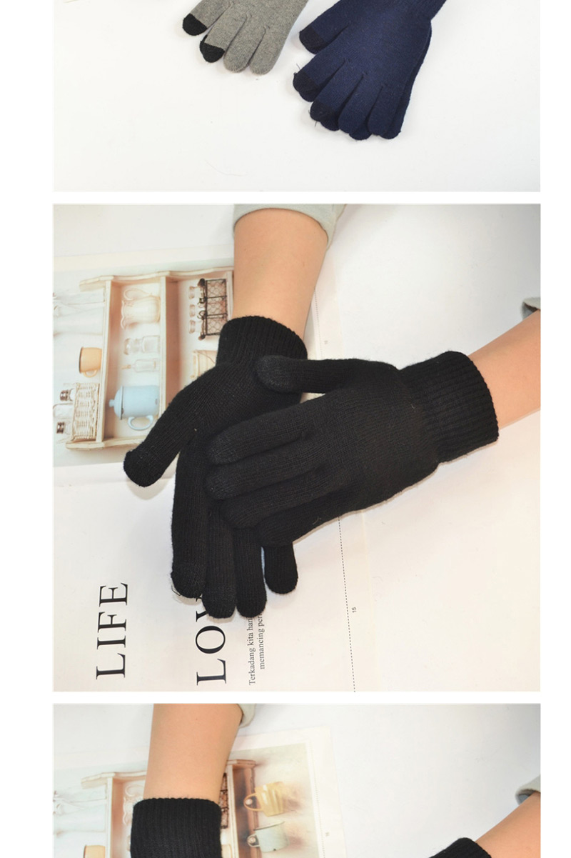 Fashion Dark Gray Wool Touch Screen Plus Velvet Finger Gloves,Full Finger Gloves