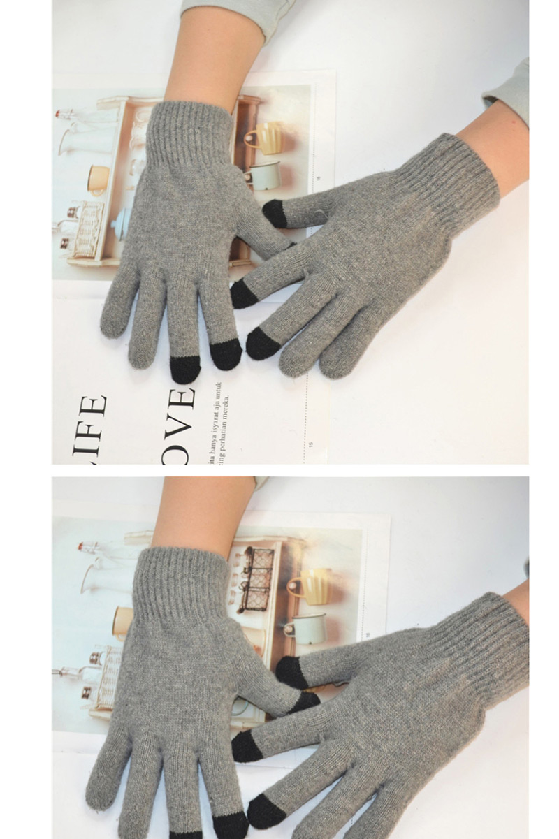 Fashion Upper Cyan Wool Touch Screen Plus Velvet Finger Gloves,Full Finger Gloves