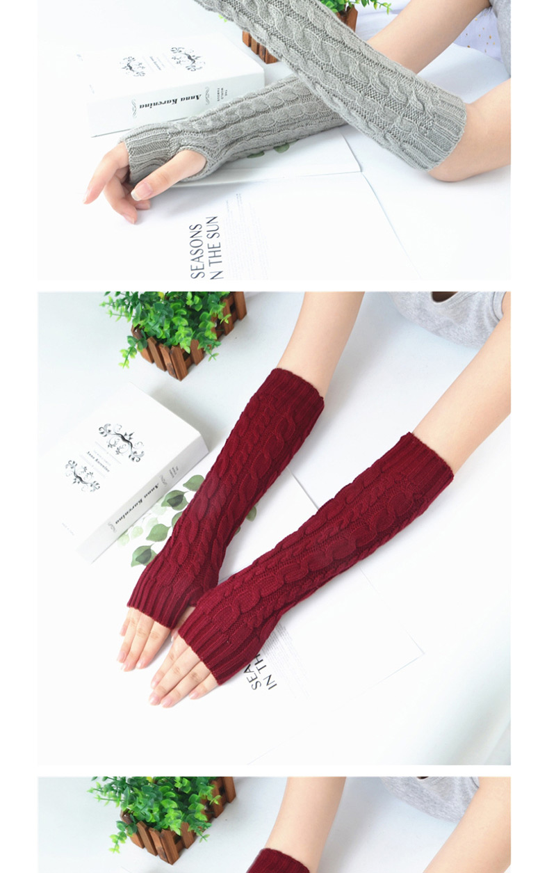 Fashion Jujube Red Twist Half Finger Knit Wool Arm Sleeve,Fingerless Gloves