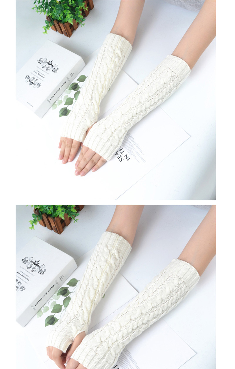 Fashion Khaki Twist Half Finger Knit Wool Arm Sleeve,Fingerless Gloves
