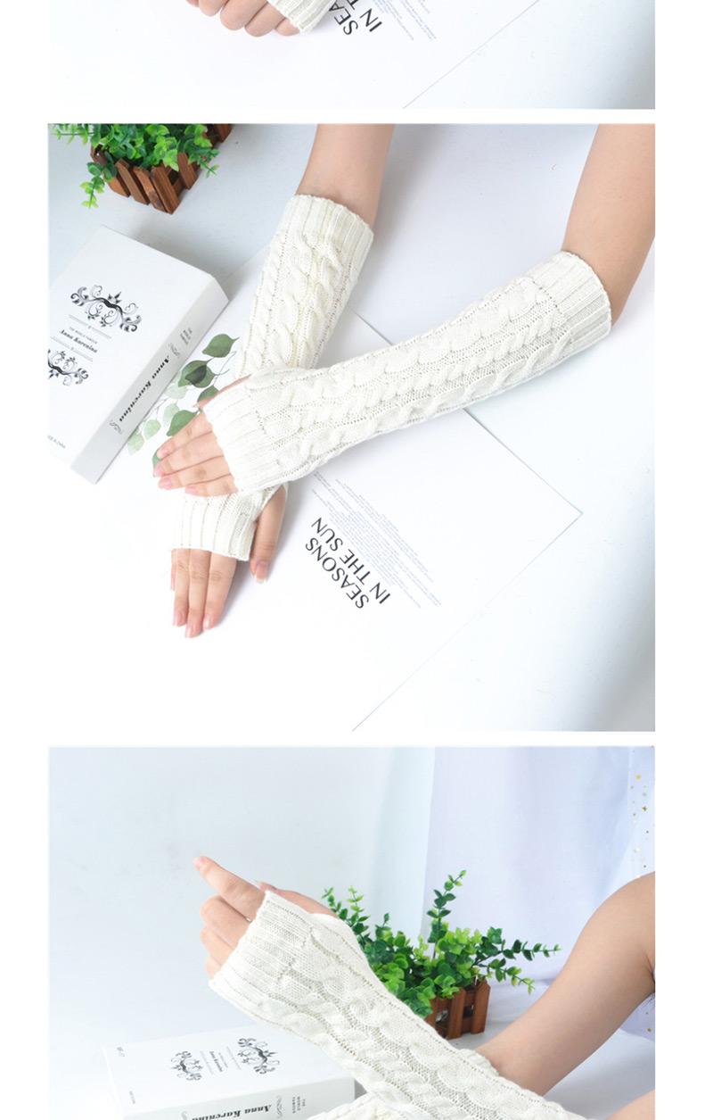 Fashion Khaki Twist Half Finger Knit Wool Arm Sleeve,Fingerless Gloves