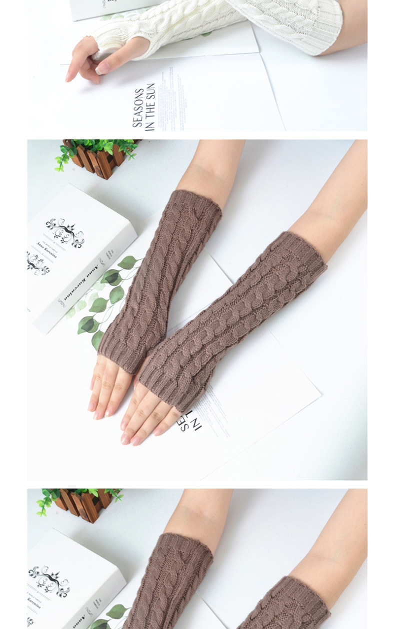 Fashion Light Grey Twist Half Finger Knit Wool Arm Sleeve,Fingerless Gloves