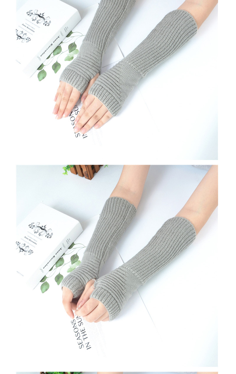 Fashion Light Grey Half Finger Wool Arm Sleeve,Fingerless Gloves
